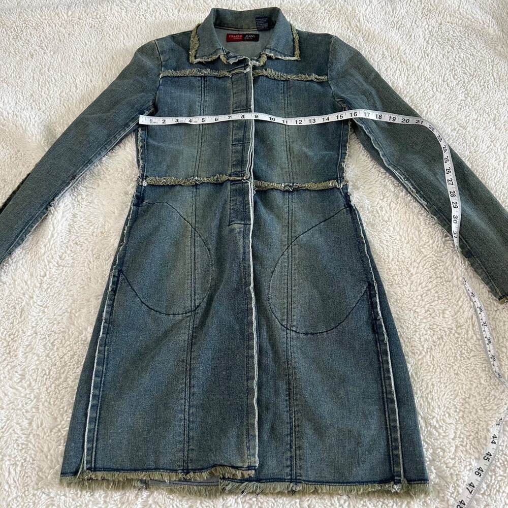 VTG Y2K Younique Jeans Denim Long Jacket Sz S Cotton Streetwear Grunge Utility - Picture 4 of 5